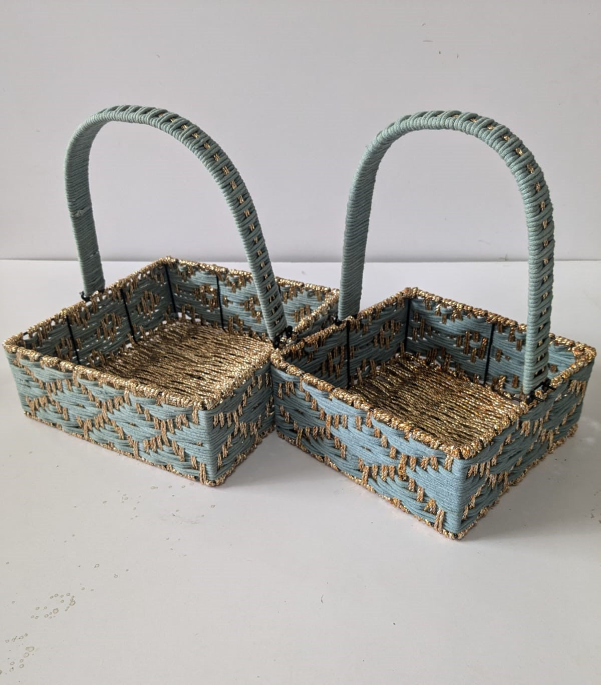 Sky Blue and Gold Jute Basket