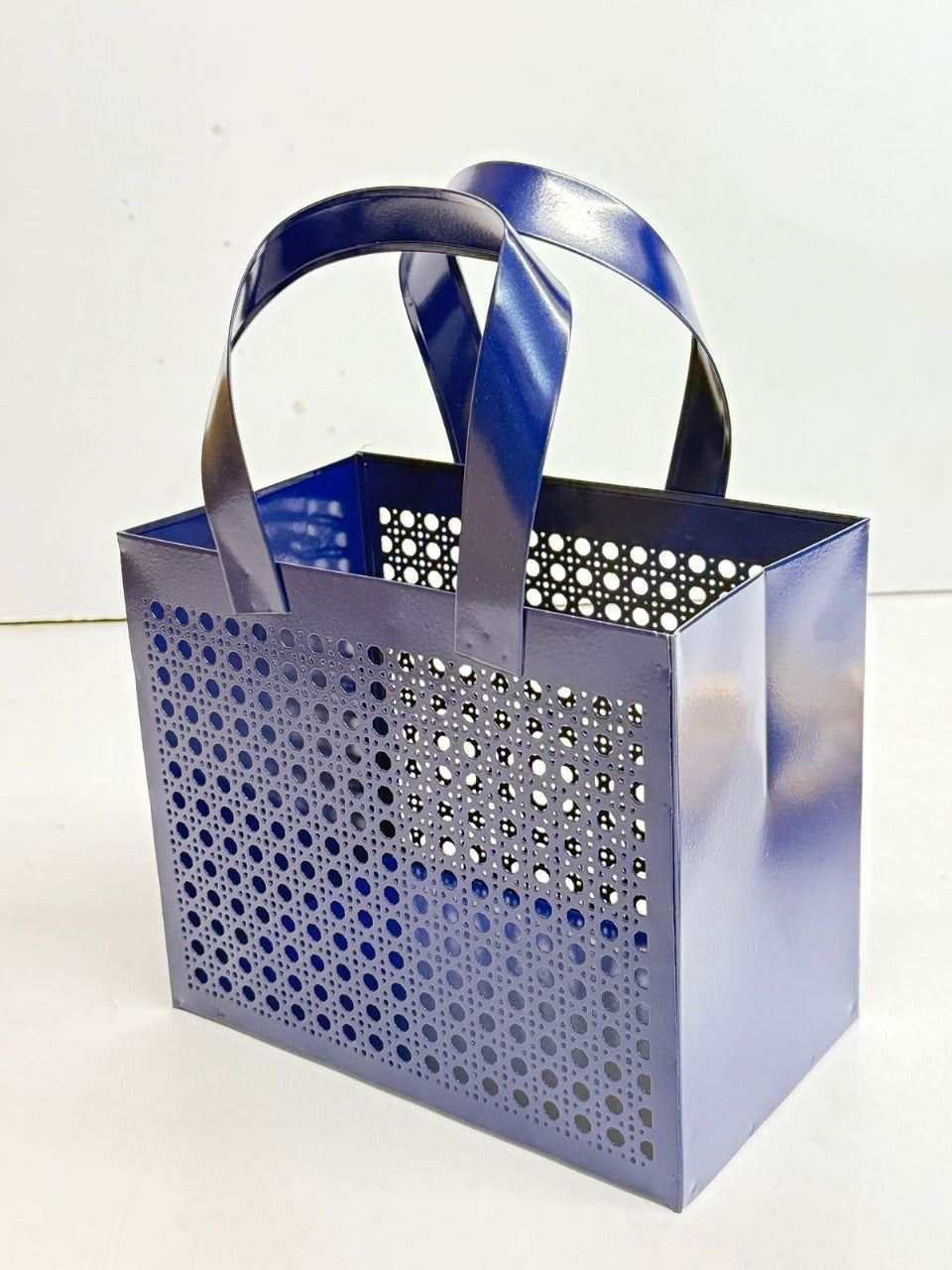 Metallic Blue Perforated Tote Basket