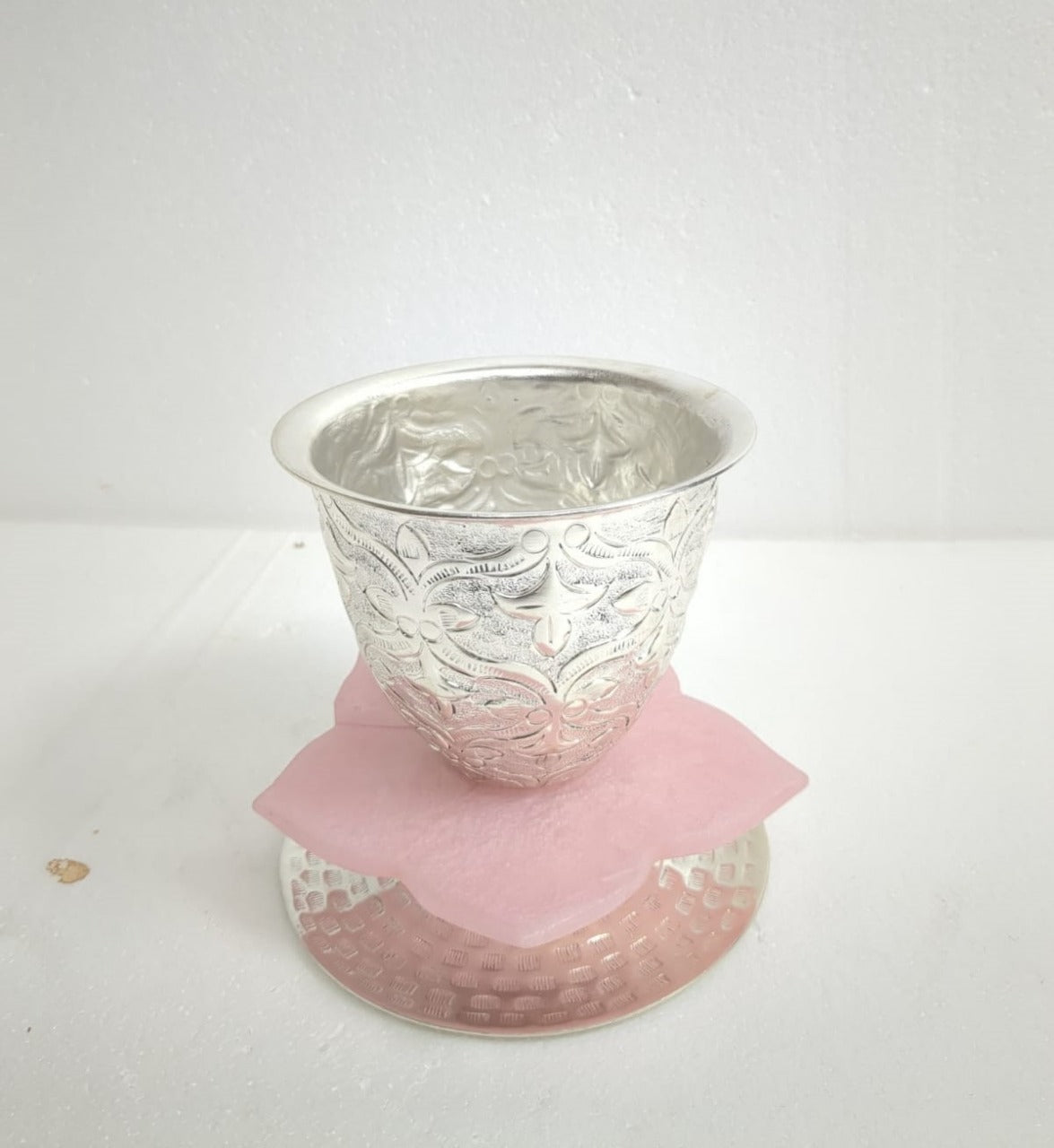 Silver Lotus Cup on Pink Petal Base