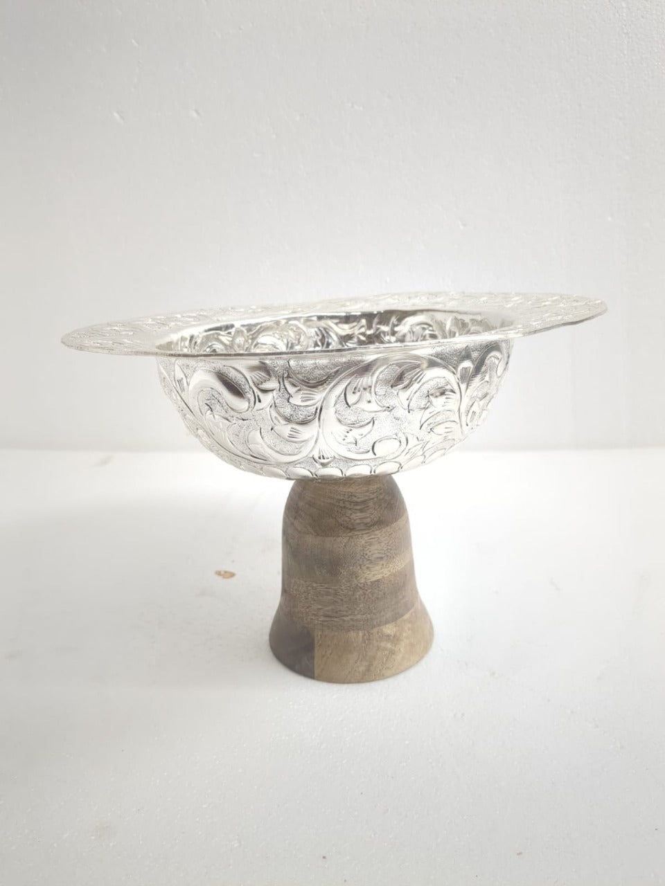 Silver Bowl with Wooden Pedestal