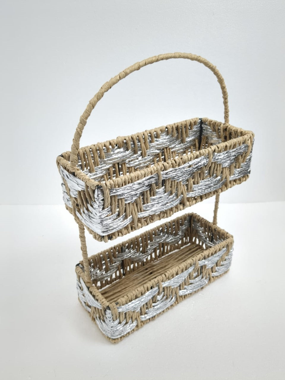 Brown Raffia Double Basket