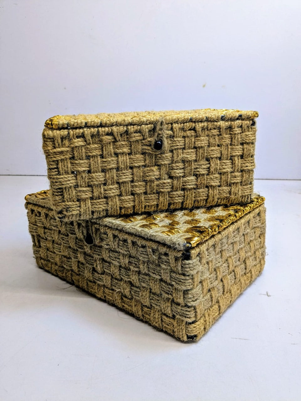 Natural Jute Box With Golden Touch