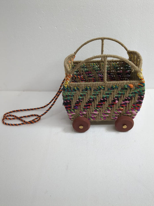 Baby Cart Blue and White colour Jute basket