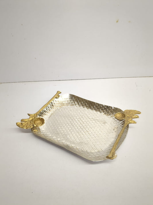 Silver Golden Blossom Metal Tray