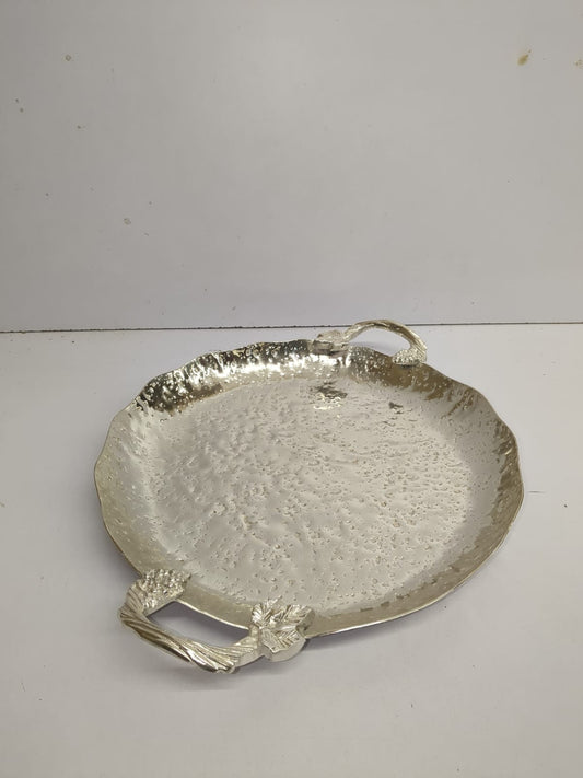 Silver Leaf Handle Textured Tray
