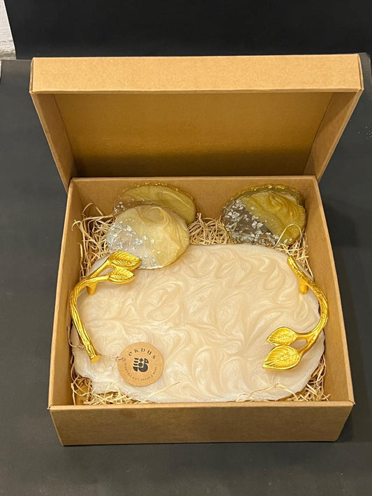 Resin tray with coasters