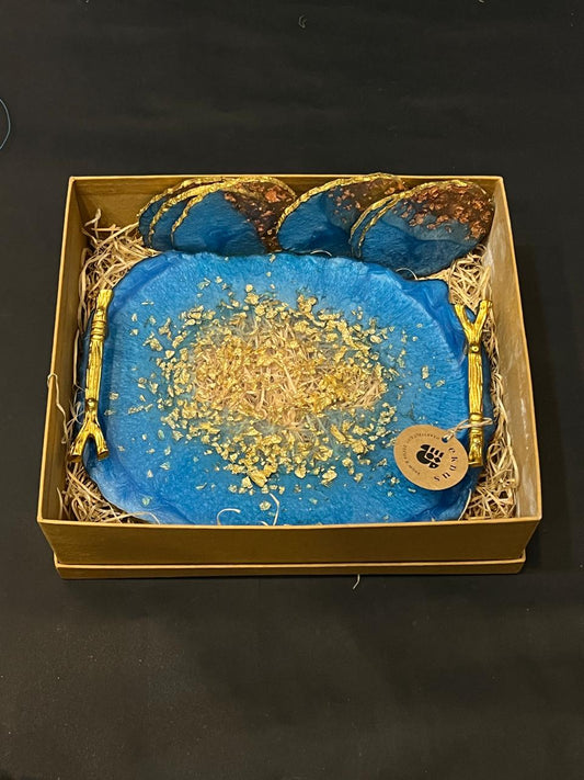 Resin tray with coasters