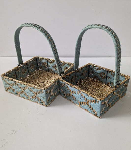 Sky Blue and Gold Jute Basket