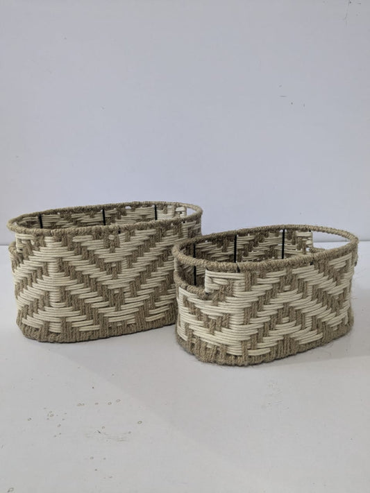 Wave Pattern Oval Jute Basket