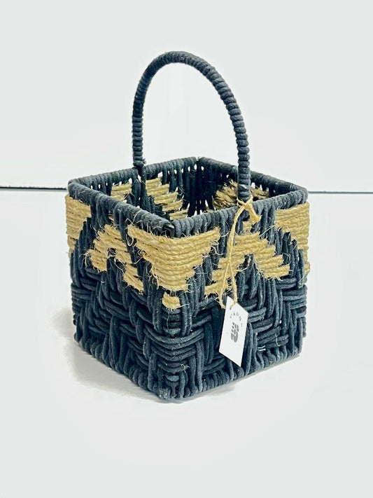 Rustic Zigzag Pattern jute Basket with Handle