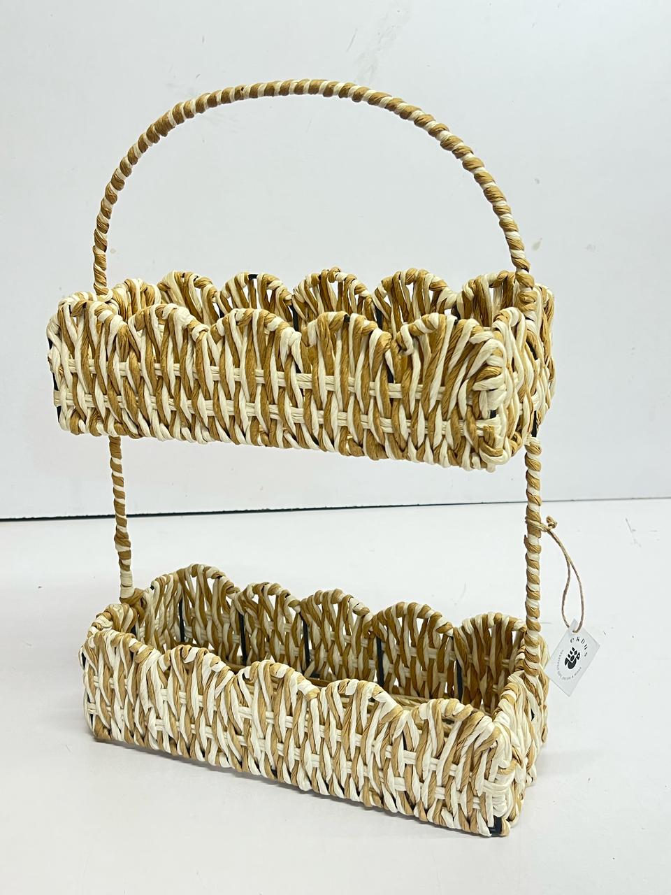 Natural and White Double Deckar Basket
