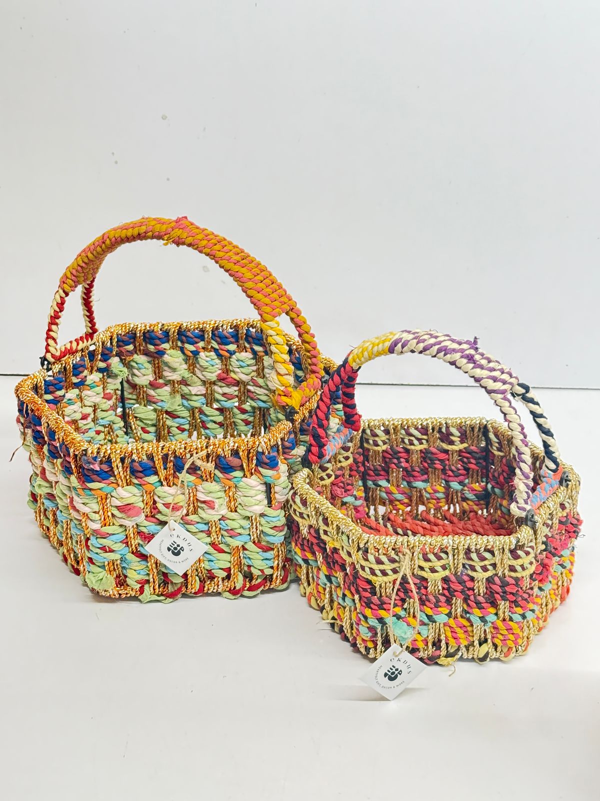 Handwoven Multicolor Jute Baskets