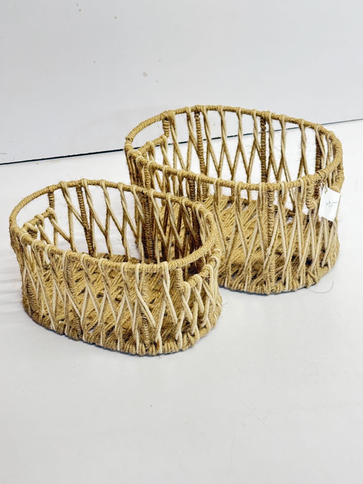Handwoven Jute Rope Basket Set with Criss-Cross Design