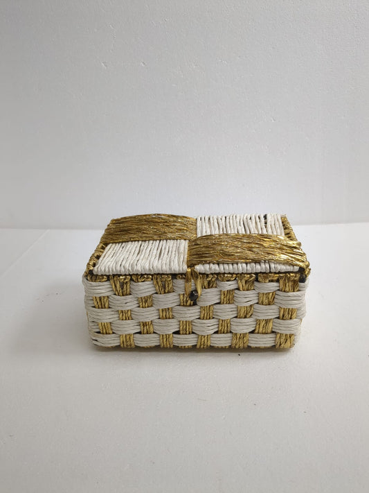 White and Gold Raffia Box