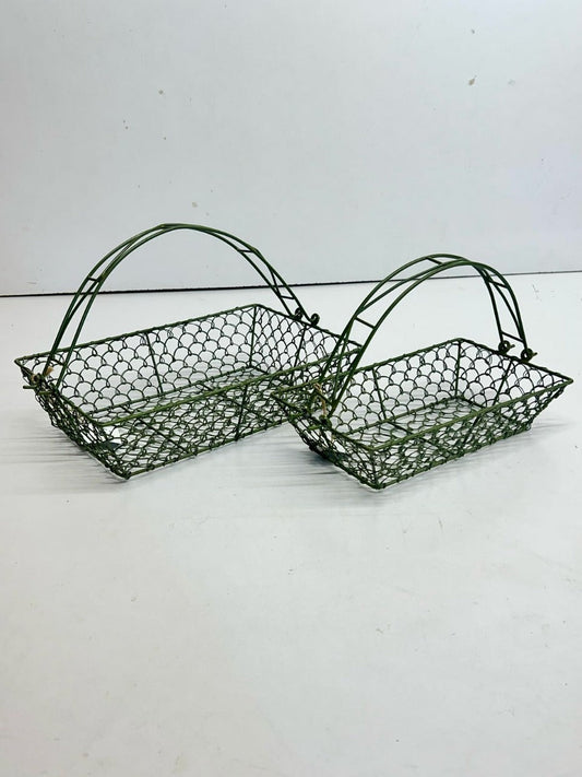 Green Wire Mesh Handled Metal Basket