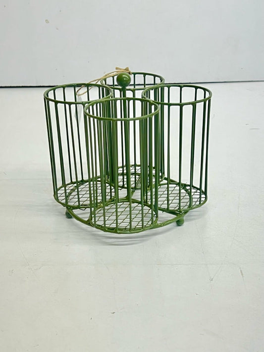 3-Section Metal Wire Utensil Organizer (Green