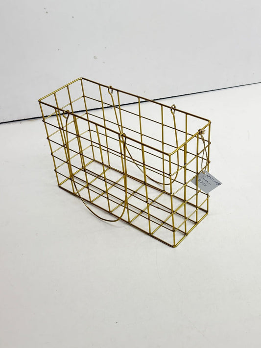 Rectangular Gold Wire Basket with Handles