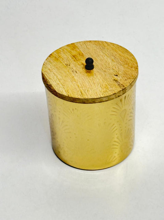 Golden Metal Storage Jar with Wooden Lid