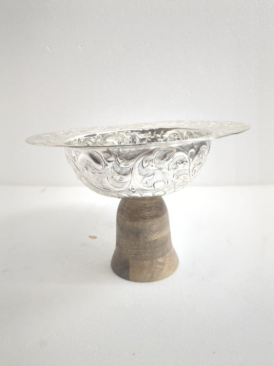 Silver Bowl with Wooden Pedestal
