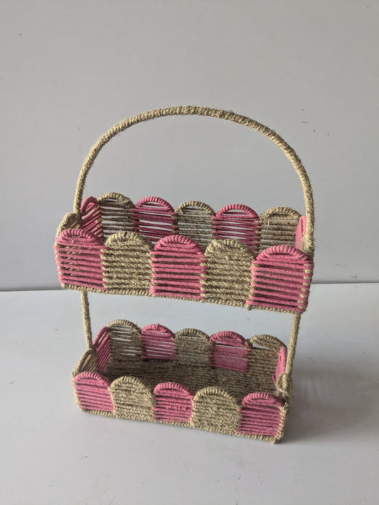 Jute Colourful Double Deacker Basket