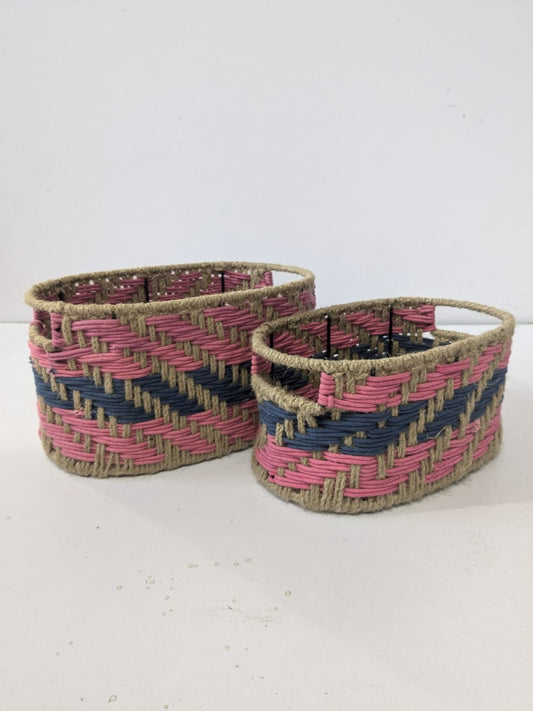 Multi Colour Jute Basket Set of Two
