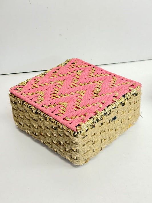 Natural Jute Box With Pink Gold Top