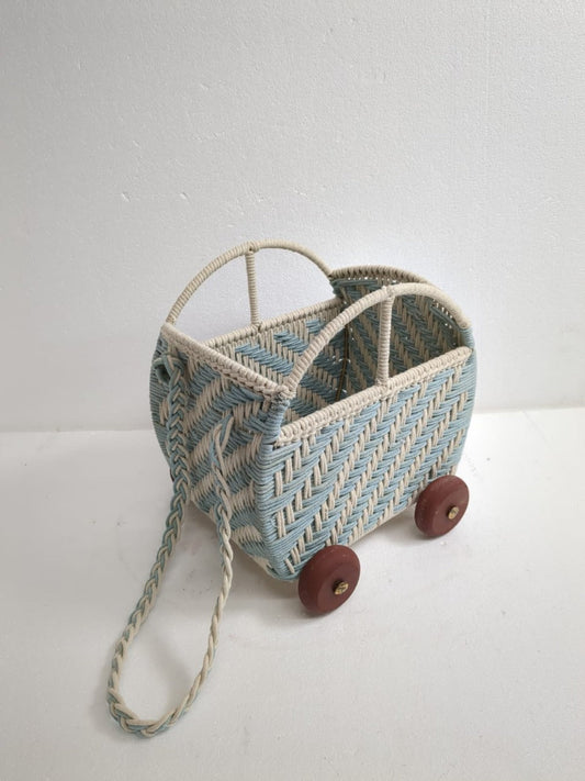 Baby Cart Blue and White colour Jute basket