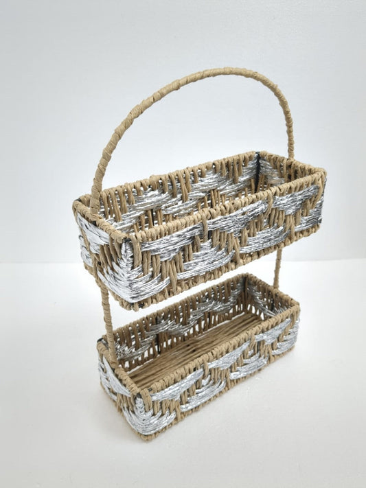 Brown Raffia Double Basket