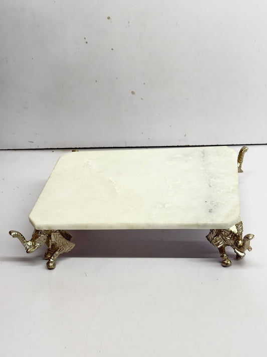 White Marble Chowki with Elephant Legs